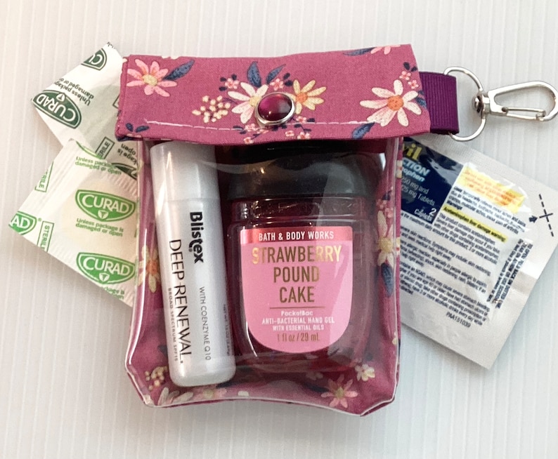 Boho Floral 1 Clear Key Chain Clip Pouch 3x4 ID Badge Gift Card Hand Sanitizer Lip Balm Mini First Aid AuviQ EpiPen Ear Buds Drug Reversal image 3