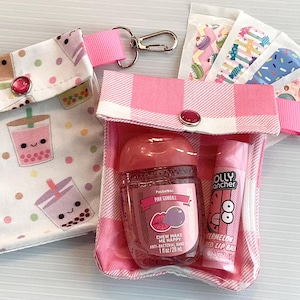 Bolsa transparente frontal 3x4 Boba Tea ou Gingham rosa, mini porta-chaves, mochila organizadora, criança, professora, namorada, presente de Dia dos Namorados para menores de 5 anos