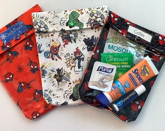 Bolsa de primeros auxilios de superhéroe (1), bolsa de pañales, bolso para el coche, mochila para niños pequeños, preescolar, regalo para baby shower, 5 x 7, personalizable