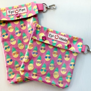 CLEARANCE Pineapples Clear EpiPen Carrier with Clip Holds 2+ Allergy / Insulin Injector Pens AuviQ Medication 4 Sizes ID Card
