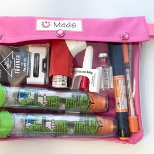 Clear Front Medical Pouch with Clip First Aid Toiletries Summer Travel Organizer Inhaler Diabetics EpiPen Hospital Bag 7x9 Solid Colors