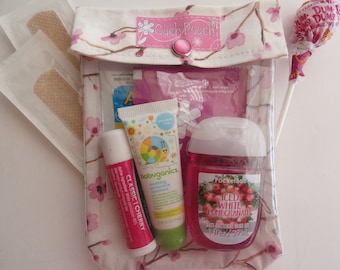 Cherry Blossoms Clear Front Window Ouch Pouch / Personalize 4x5 Women Girl First Aid Cosmetics Diaper Bag Organizer Bridal Shower