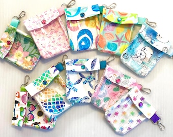 Tropical Beach Pouch Clear Front 3x4 w/ Keychain Clip Mini Purse Backpack Organizer Zipper Pull Lip Balm AuviQ EpiPen Neffy Holder Bag Charm