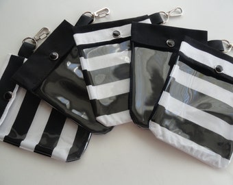 Black or Stripes Clear Clip Pouch 4x5 Cosmetics Bag Purse Diaper Bag Organizer Bridesmaid Paparazzi LipSense Hand Sanitizer Personalize