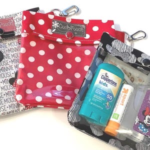 Mickey Minnie Mouse Clear Front Hand Sanitizer First Aid Ouch Pouch 5x5 Clip Purse Diaper Bag Organizer Toiletries Cosmetics Disney Cruise