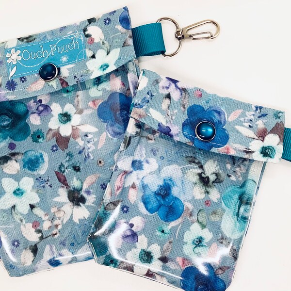 Teal Blue Floral Clear Front Clip Bags Ouch Pouch 2 Pack First Aid Cosmetic Hand Sanitizer Diaper Bag Purse Backpack Inserts 3x4 & 4x5