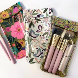 Floral Clear Front 4x8 Make Up Brush Pouch Travel Cosmetology Student Artist Bridesmaid Bachelorette Pencil Case EpiPen