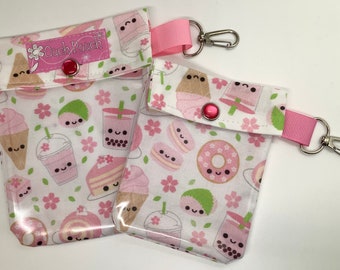 Kawaii Desserts Ouch Pouch 2 Pack Przezroczyste torby z klipsem z przodu Szkolna apteczka pierwszej pomocy Kosmetyczka Plecak 3x4 i 4x5 Personalizuj