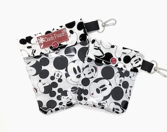 Zestaw 2 przezroczystych torebek z klipsem z przodu Myszki Miki Disney Ouch Pouch, kosmetyczka pierwszej pomocy, torba na pieluchy, torebka, plecak, organizery 3x4 i 4x5 Pin Trading