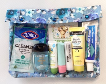 Blue Floral Clear Front Diaper Bag Purse Organizer 7x9 Travel Case Medications First Aid Medical Personalize Bride Emergency Valentines 15