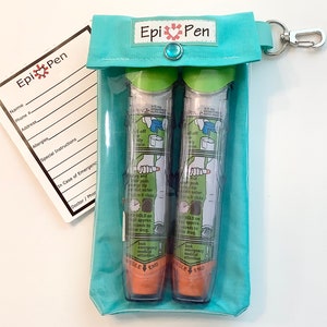 EpiPen Medical Bag Clear Front Clip Pouch Holds 2 Injector Pens Diabetes AuviQ Allergy Medication Turquoise Personalize 4 Sizes All Colors