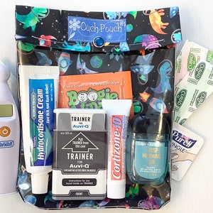 Dinosaur Astronauts Ouch Pouch Clear Front Pocket 6x8 First Aid Kit Sunscreen Wipes Diaper Bag Organizer Baby Boy Toddler Preschool Daycare