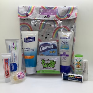 Rainbow Clear Front Pouch 8x10 Sunscreen First Aid Inhaler EpiPen Kids Medication Beach Toiletries School Travel Personalize 50% Clearance