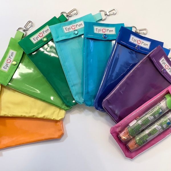 EpiPen Medical Bag Clear Front Pouch with Clip Holds Allergy Injectors / AuviQ / Diabetes Insulin Medications ID Card 5 Sizes Solid Colors