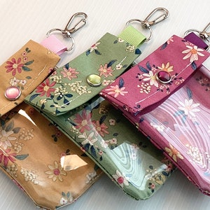 Boho Floral 1 Clear Key Chain Clip Pouch 3x4 ID Badge Gift Card Hand Sanitizer Lip Balm Mini First Aid AuviQ EpiPen Ear Buds Drug Reversal image 4