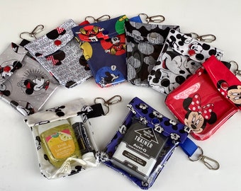 Mickey Minnie Mouse 5+ Assorted Clear 3x4 Pouch Keychain Clip Zipper Pull ID Credit Card Lip Balm AuviQ EpiPen Holder Disney FE Group Gifts