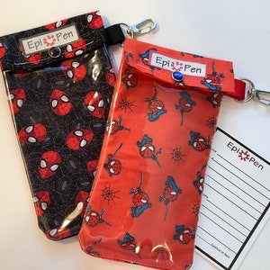 Spiderman EpiPen-etui (1) Doorzichtige zakcliphouder voor 2 allergiepennen AuviQ Medical ID-kaart heren jongens superheld 3 maten rood, zwart of blauw