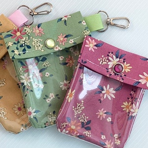 Boho Floral 1 Clear Key Chain Clip Pouch 3x4 ID Badge Gift Card Hand Sanitizer Lip Balm Mini First Aid AuviQ EpiPen Ear Buds Drug Reversal image 1