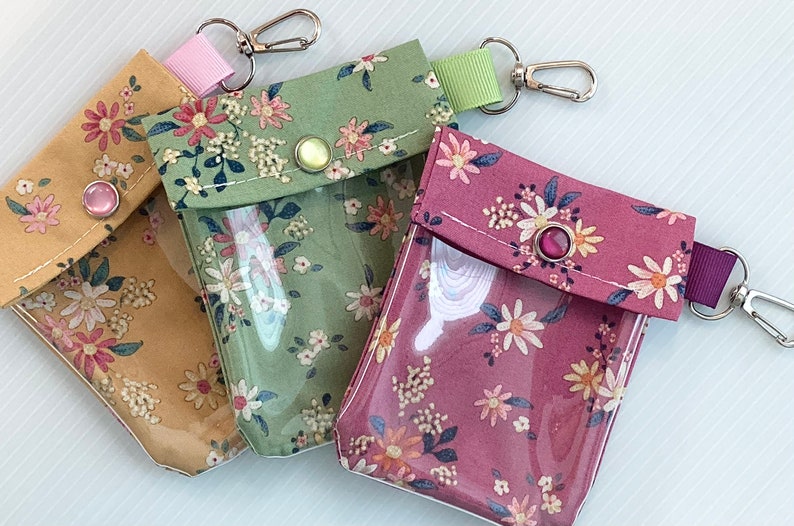 Boho Floral 1 Clear Key Chain Clip Pouch 3x4 ID Badge Gift Card Hand Sanitizer Lip Balm Mini First Aid AuviQ EpiPen Ear Buds Drug Reversal image 1