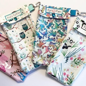 EpiPen Medical Pouch (1) Clear Pocket Clip Holds Allergy Injectors AuviQ Insulin Flex Pen Personalize Fun Kids Fabric Back to School 4 Sizes