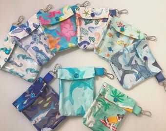 Sand Surf Sea & Ocean 3x4 Clear Front Mini Pouch Keychain Clip Small Purse Holder Lip Balm dexcom G7 AuviQ EpiPen Tiny Toiletries Gift Card