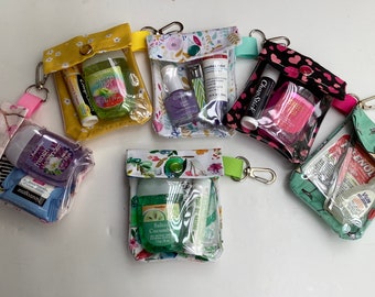 Clear Front Mini Pouch Keychain Clip 3x4 Small Purse Holder for ID Credit Lip Balm AuviQ EpiPen Dexcom G7 Small Toiletries Beats Pro Florals