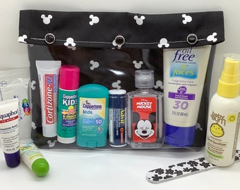 Mickey Mouse Black & White Ouch Pouch 7x9 Clear Pocket Organize First Aid Medications Cosmetics Disney Park Cruise Essentials Travel Bag TSA