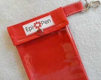 EpiPen Carrier with Clear Pocket Clip Holds 2 Injector Pens Diabetes Insulin Allergy Medication Holder Flex Pen Pouch ID Card Solid Colors