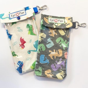 Bolsa médica para EpiPen (dinosaurios), transparente, con clip frontal, para inyectores de alergia, tarjeta de identificación de medicamentos de insulina para la diabetes AuviQ (5 tamaños)