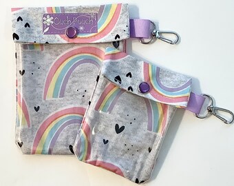 Rainbow Ouch Pouch 2 PackClear Front Clip Bags First Aid Cosmetic Diaper Bag Purse Backpack Baby Shower 3x4 & 4x5 Stocking Stuffer