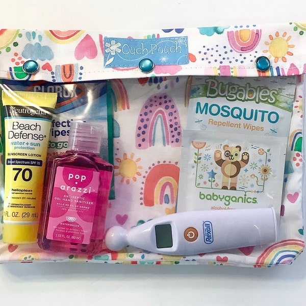 Rainbows Ouch Pouch Clear Front 7x9 First Aid Kit Baby Girl Diaper Bag Women Purse Organizer Luggage Sunscreen Wipes Make Up Travel Carry On