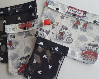 Mickey & Minnie Mouse in Paris Ouch Pouch 4 Sizes Clear Front Travel Bags Organizers First Aid Baby Diapers/Wipes Disney Cruise Set FE Gift