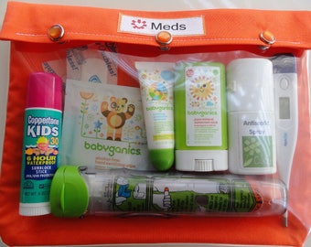 Första hjälpen-kit med genomskinlig framsida, medicinska toalettartiklar, handsprit, organiseringspåse, inhalator, EpiPen-bärväska, 7x9 enfärgade