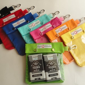 AuviQ EpiPen or Inhaler Snap Pouch Clear Front W/ Clip Holds 2 Square Allergy Injectors / Asthma Puffer / First Aid 5x5 Primary Colors