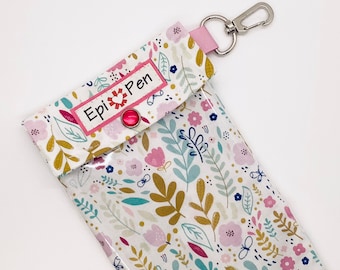 Wildflower EpiPen Carrier with Clear Pocket / Clip Holds 2 Allergy Injectors / Insulin Flex Pens  ID Card Included