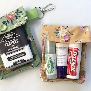 Boho Floral 1 Clear Key Chain Clip Pouch 3x4 ID Badge Gift Card Hand Sanitizer Lip Balm Mini First Aid AuviQ EpiPen Ear Buds Drug Reversal image 5