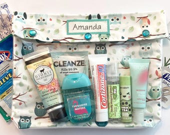 Owl Pouch: Clear Front Personalized First Aid, Medication Organizer 7x9