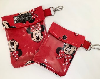 Minnie Mouse 2 Pack Clear Front Clip Bags Disney Ouch Pouch First Aid Cosmetics Diaper Bag Purse Backpack Organizers Passport 3x4 & 4x5