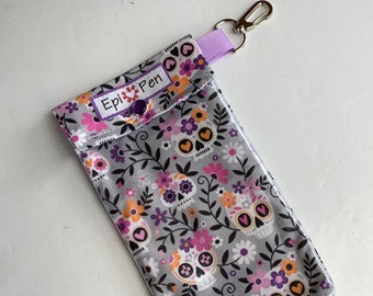 EpiPen Pouch Sugar Skulls Clear Pocket Clip Carrier Holds 2 Allergy Pens Diabetes Medications Cosmetics ID Card Day of the Dead 4 Sizes