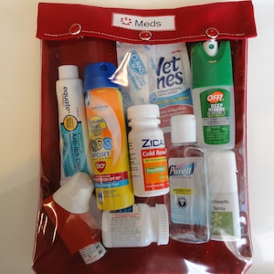Clear Front Pouch Emergency Kit 8x10 Assorted Colors Medications First Aid Kit Travel Toiletries Inhaler Diabetes Insulin EpiPen Sunscreen