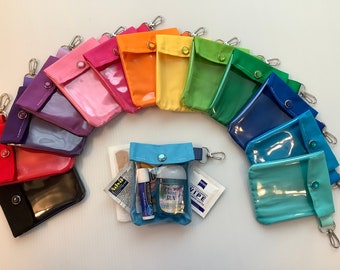 Clear Key Chain Pouch with Clip 3x4 ID Credit Card Holder Lip Balm AuviQ EpiPen Dexcom First Aid Small Vape Bridal Party School Colors