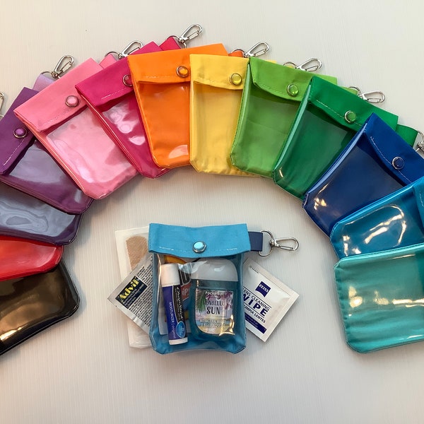 Clear Front Mini Pouches 5-100 Bulk Price Keychain Backpack Clip 3x4 Hand Sanitizer Holder Lip Balm AuviQ EpiPen Solid School Colors