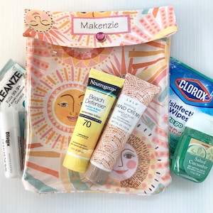 Bolsa de sol Boho de 6 x 8 pulgadas, transparente, para primeros auxilios, cosméticos médicos, protector solar, bonitos útiles escolares, bolso, mochila, bolsa de pañales, organizador, personalizable.