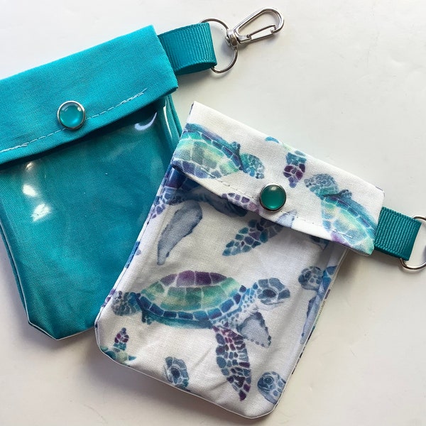 Sea Turtles / Blue 2 Pack Clear Front Pouch Keychain Clip 3x4 Small Holder Hand Sanitizer Lip Balm Tiny Toiletries Girls Party Favors