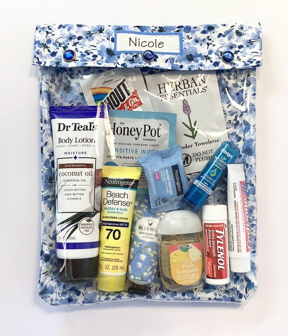 50% Blue Floral Clear Front Pouch Work School Organizer Summer Camp First Aid Kit Inhaler EpiPen Medication Baby Diaper Bag 8x10 Personalize