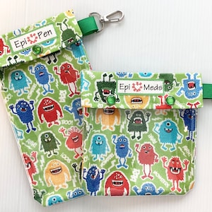 Monsters EpiPen Case (1) Clear Front Clip Pouch Holds 2 Allergy Injectors Diabetes Flex Pen Insulin AuviQ Medical Men Boys 4 Sizes