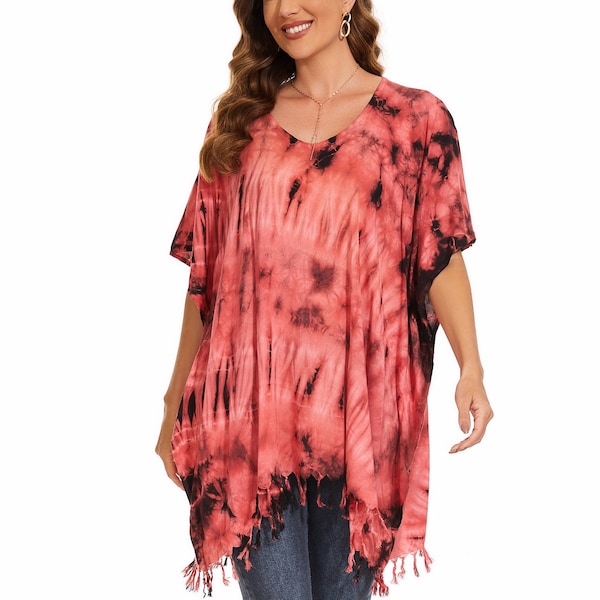 Women's Plus Size Long Sleeve Tie Dye Loose Fit Top