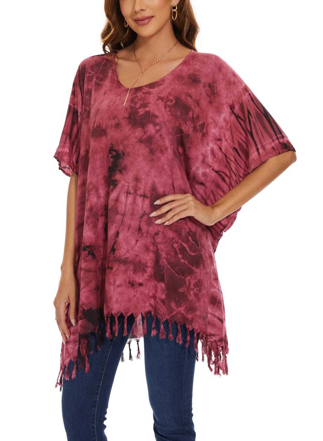 Red Women BOHO HIPPIE Tie Dye Plus Size Tunic Blouse Kaftan - Etsy