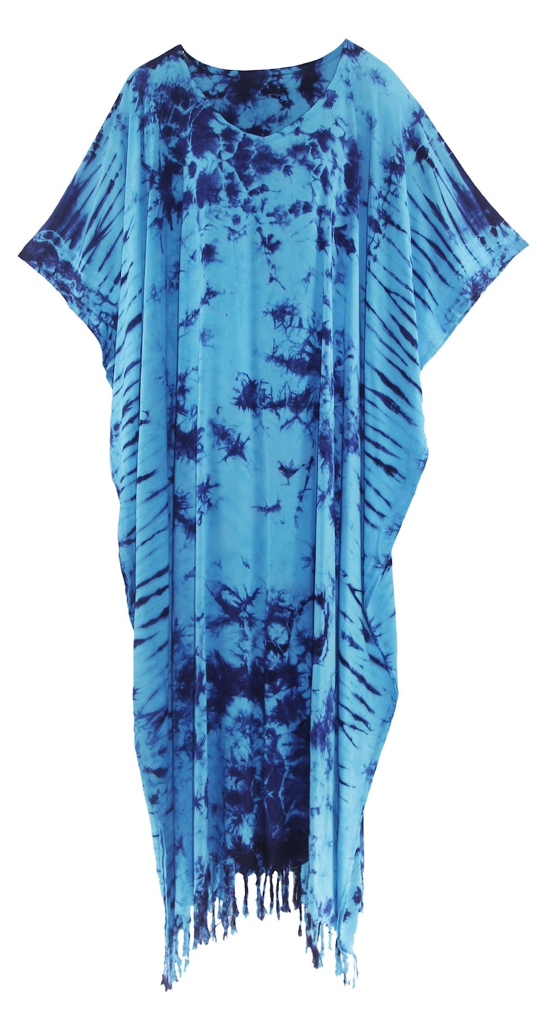 Blue Women Tie Dye Caftan Kaftan Maxi Long Dress XL 1X 2X 3X 4X