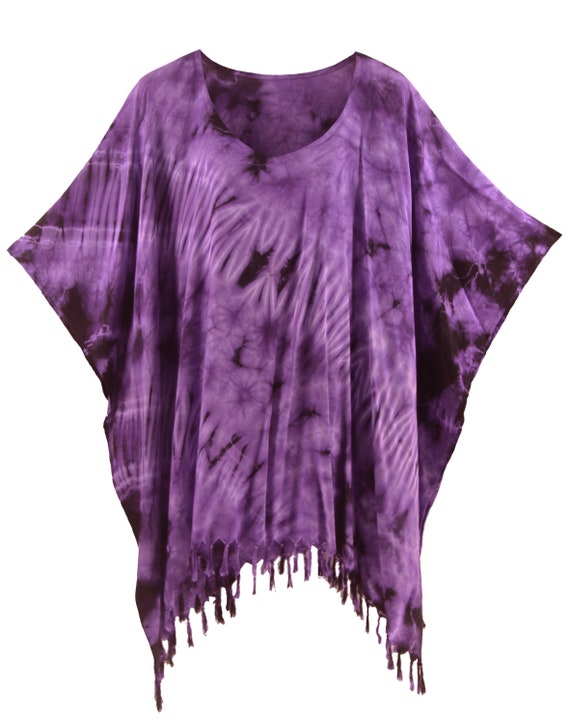 Purple Women BOHO HIPPIE Tie Dye Plus Size Tunic Blouse Kaftan | Etsy